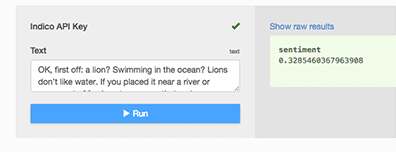Paste your API key into our Blockspring Sentiment Analysis function