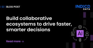 Blog post banner with the text: "Build collaborative ecosystems to drive faster, smarter decisions." Features AI-related icons and a "Read more" link.