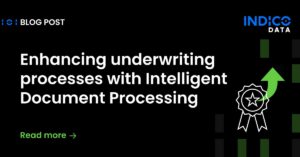 Image with text: "Enhancing underwriting processes with Intelligent Document Processing." There is a graphic of an upward arrow and an award ribbon, with a caption reading "Read more" on the bottom left.