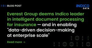 Promotional graphic for a blog post about leveraging intelligent document processing for insurance and large-scale data-driven decision-making.