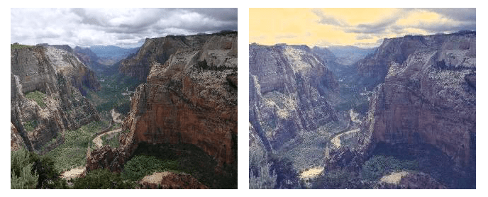 Before and after the Nashville filter was applied to an image