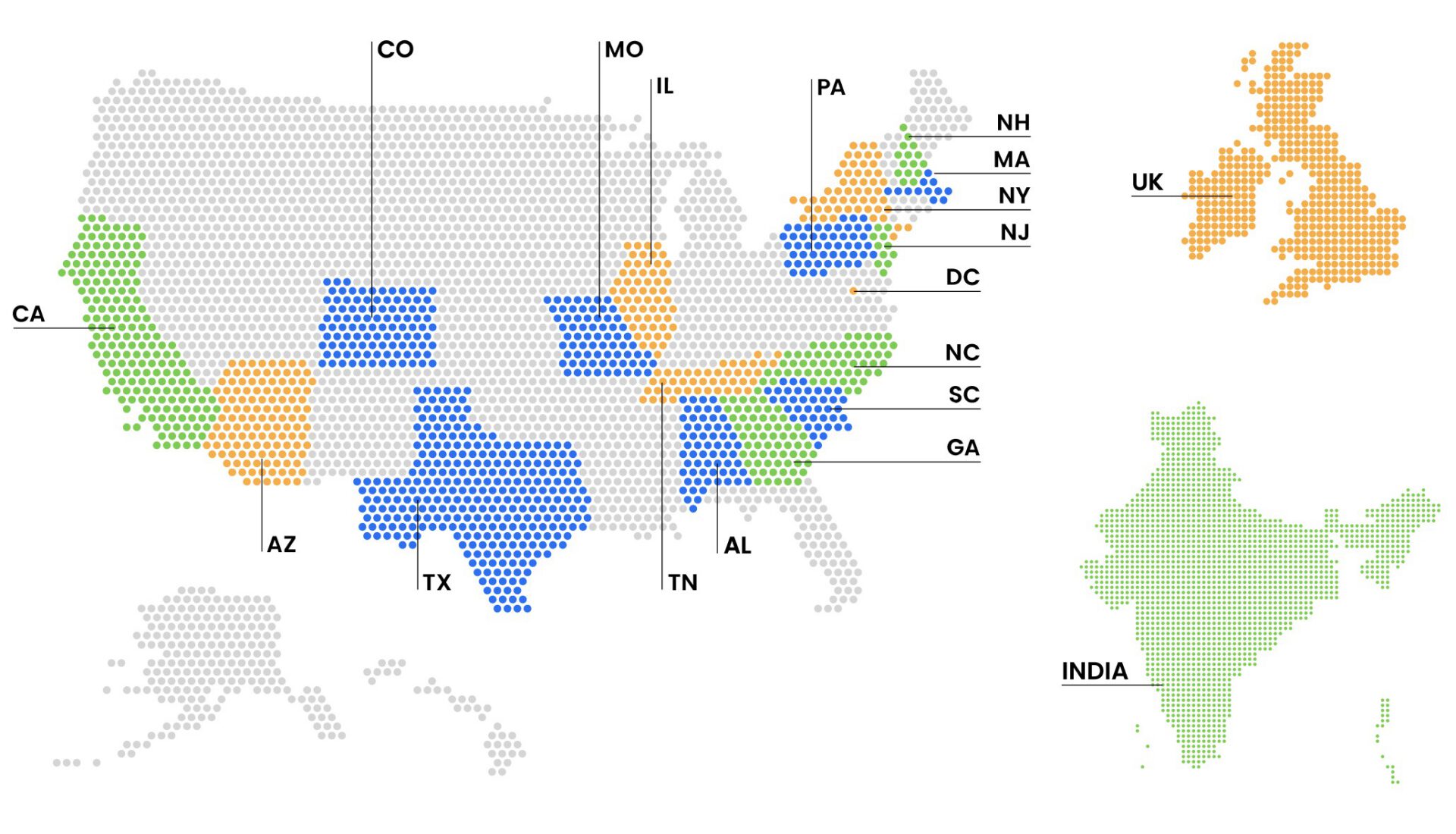US Map showing Indico team locations